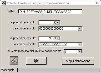 Calcola costo ultimo produzione interna