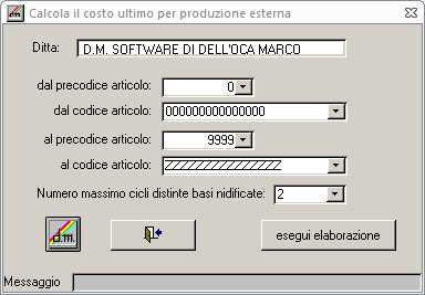 Calcola costo ultimo produzione esterna