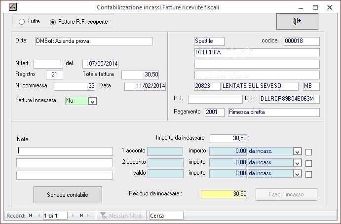 Contabilizzazione incassi su fatt. ric. fiscali