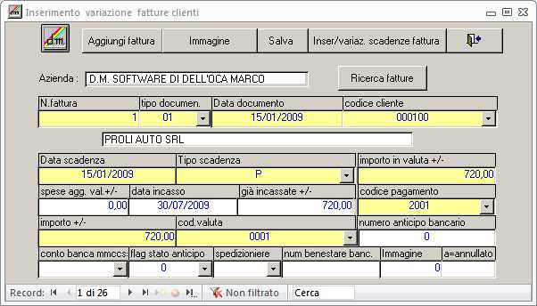 Inserimento variazione documenti clienti