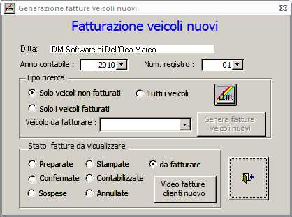 Genera fatture veicoli nuovi