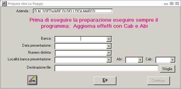 Prepara floppy per banca