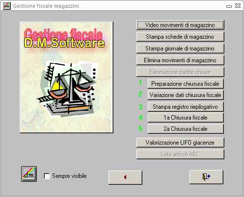 Menù gestione fiscale magazzini