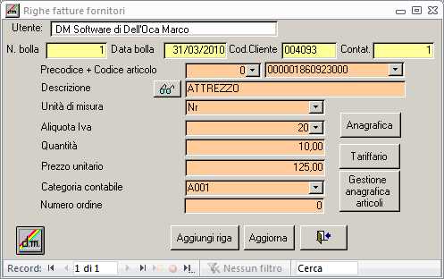 Gestione righe fattura fornitori