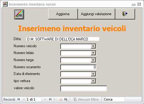 Inserimento valori inventario veicoli