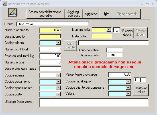 Insermento testata accrediti