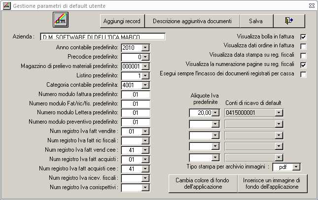 Parametri di default commerciale