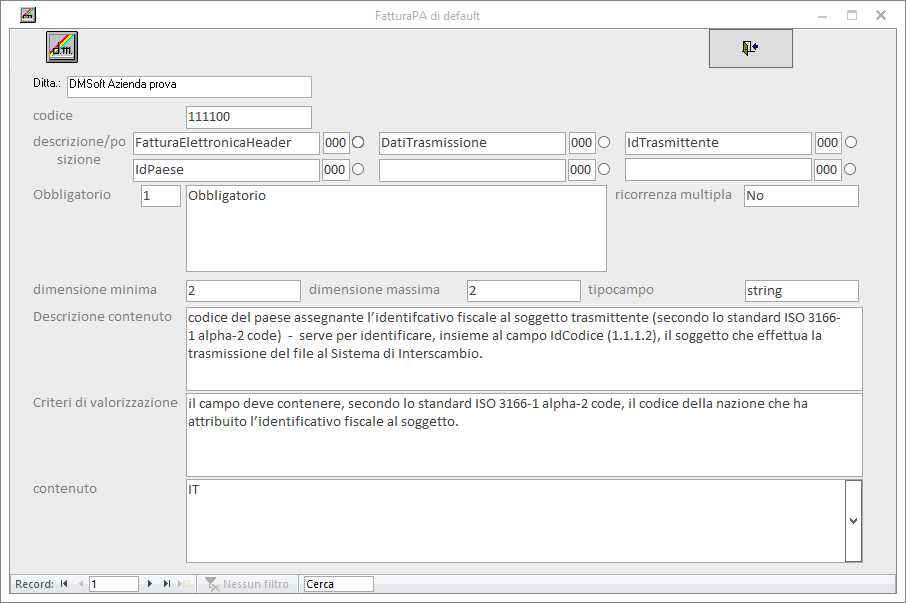 Parametri di default PA
