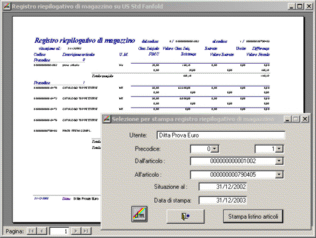Stampa registro riepilogativo di magazzino
