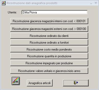 Ricostruzione anagrafiche articoli
