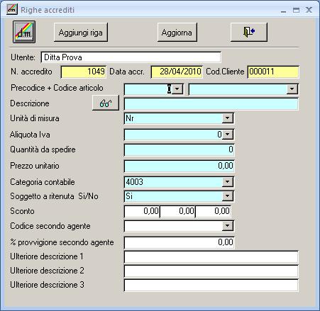Inserimento riga accrediti