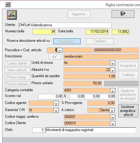Visualizza righe commesse contabilizzate