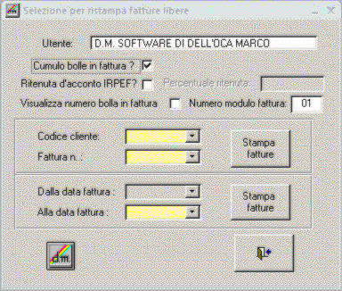 Selezione stampa fatture personalizzate contabilizzate
