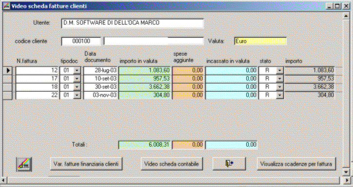 Video scheda fatture finanziaria clienti