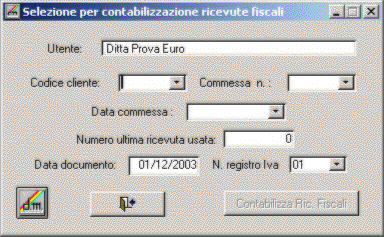 Selezione per contabilizzazione ricevute fiscali