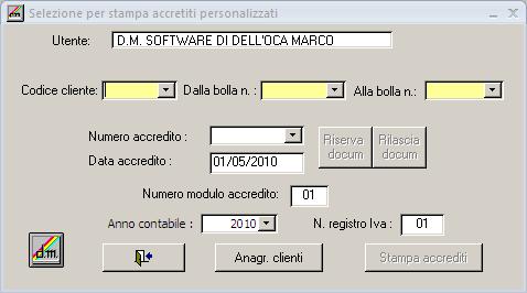 Selezione stampa accrediti personalizzati
