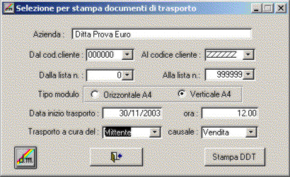 Selezione stampa documenti di trasporto