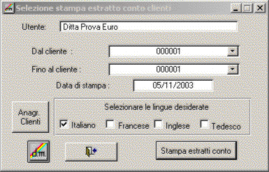 Selezione stampa estratto conto clienti