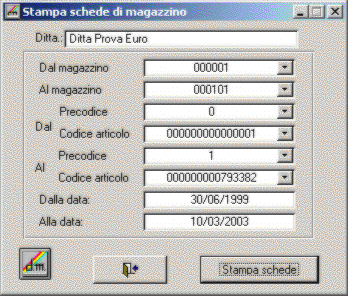 Selezione per Stampa schede di magazzino