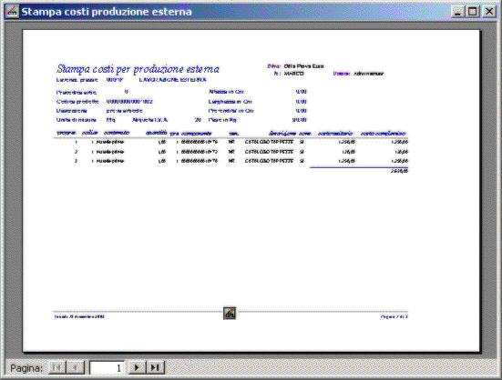 Stampa costi produzione esterna