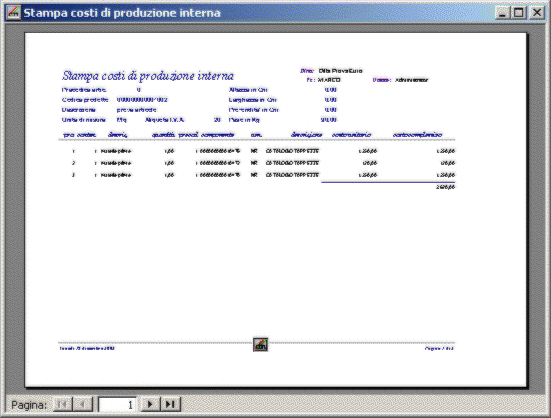 Stampa costi produzione interna