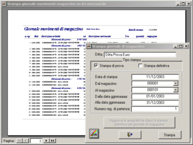 Stampa giornale di magazzino