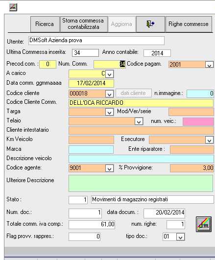 Visualizza testata commesse contabilizzate