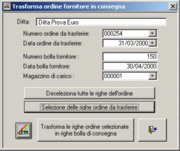 Trasforma odine fornitore in consegna