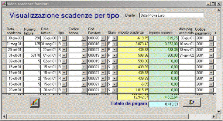Video scadenze fornitori per tipo