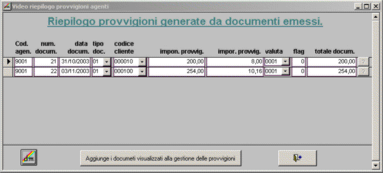 Riepilogo provvigioni generate da documenti differiti