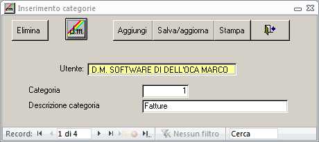 Inserimento tabella categorie