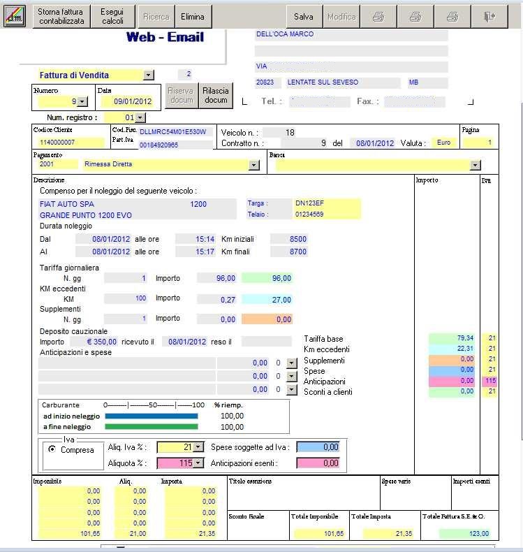Emissione documento noleggio