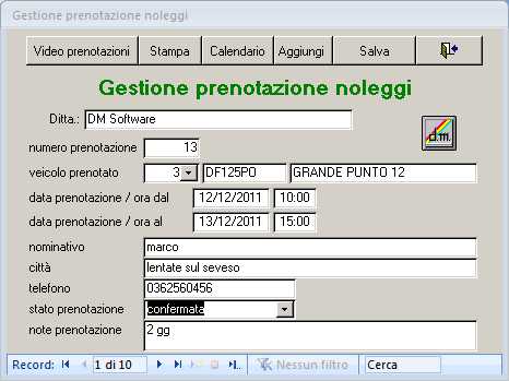 Gestione prenotazione noleggio