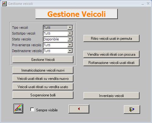 Menù gestione veicoli