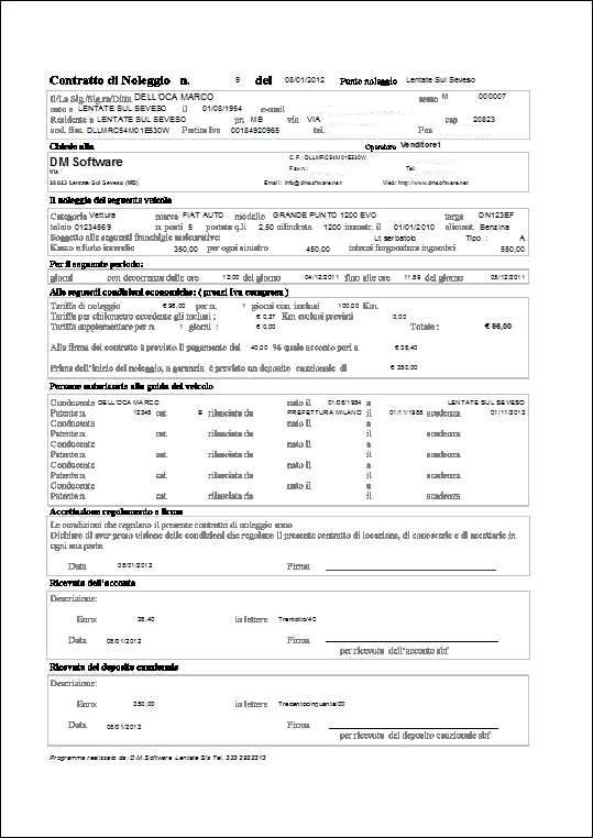 Stampa Contratto di noleggio foglio 1